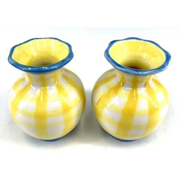 Kimberly Hodges Mini Vases Hallmark Lot of 2 Yellow Blue Porcelain 2.5" Vtg - Picture 1 of 7